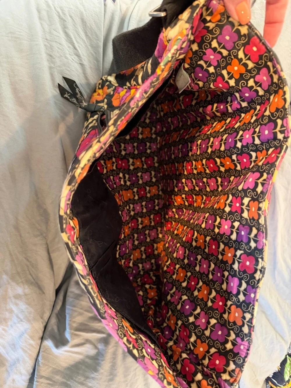 Vera Bradley Black Floral Quilted Laptop Bag with Pink, Purple, Orange Accents